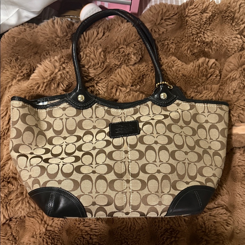 Coach Signature Tan and Black Tote